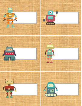 Robot themed labels - trendy tan burlap background - 81/2x11 word doc ...