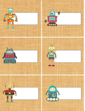 Robot themed labels - trendy tan burlap background - 81/2x