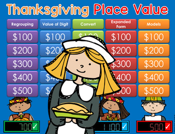 Preview of Place Value Jeopardy Style Game Show Thanksgiving - 2nd 3rd GC Distance Learning
