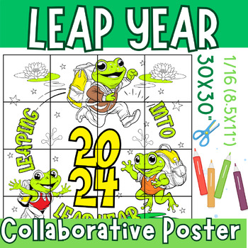 Preview of leaping into leap year 2024 collaborative coloring posters