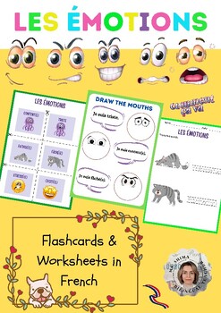 Preview of les émotions Emotions and Expressions in French Flashcards & Worksheet