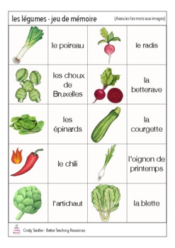 les légumes - French matching cards jeu de mémoire (vegetables) | TPT