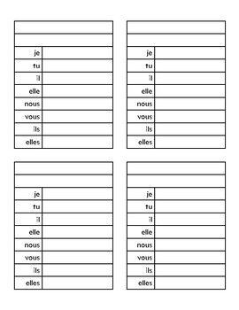 Preview of les tableaux de conjugaison français vierges (blank verb conjugation tables)