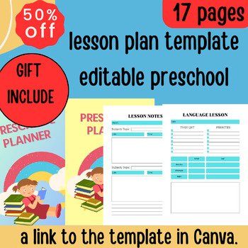 Preview of lesson plan template editable preschool, Teacher Planners 2024