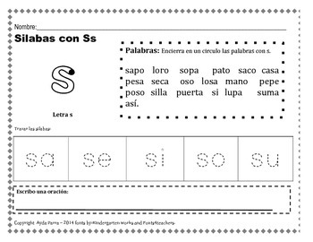 letra s by Mundo Bilingue | Teachers Pay Teachers