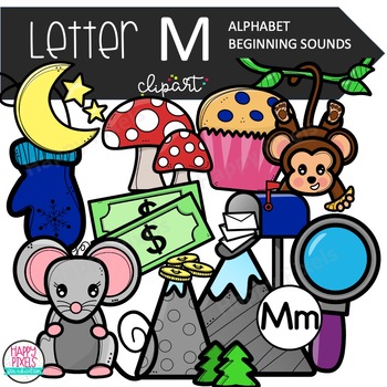 letter M objects clipart - alphabet clipart - phonics clipart images