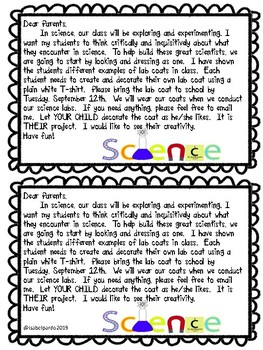Preview of science lab coat project letter to parents