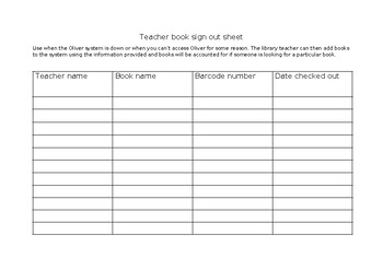 Preview of library book sign out sheet