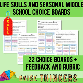 Preview of life skills and science related celebrations CHOICE Boards for Middle school