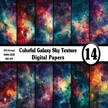 Preview of Colorful Galaxy Sky Digital Paper Pack - 14 Different Backgrounds Clip Art