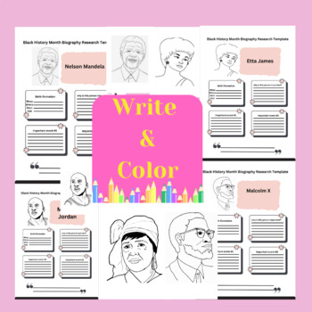 Preview of 30 pages black history month Biography Research Template coloring&writing pages
