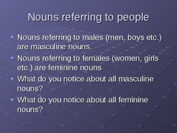 Preview of masculine and feminine nouns in Spanish (editable and colorful PPT)