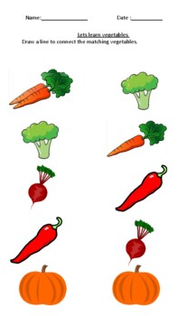 match worksheet vegetables by zahna ahmed teachers pay teachers