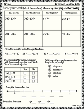 3rd grade math summer review packet freebie by heather