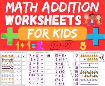 Preview of Kindergarten Math Worksheet Bundle - Addition, Place Value, Shapes