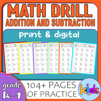 Preview of math drill Addition and Subtraction worksheets for Kids Ages 4 to 7