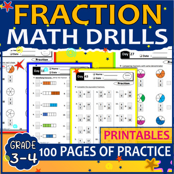 Preview of 3rd and 4th Grade math drills fraction worksheets