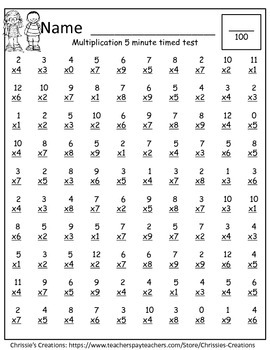 math assessments and drills for 0-12 multiplication Printables