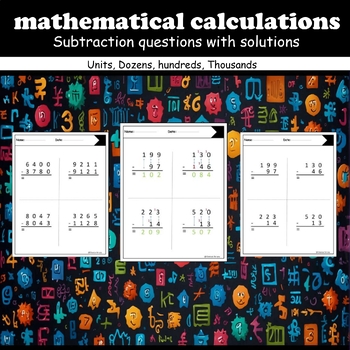 Preview of mathematical calculations, Subtraction questions with solutions