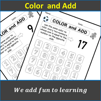 Preview of maths worksheet addition, Color and Add