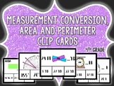 measurement conversion, angles, area, and perimeter clip cards