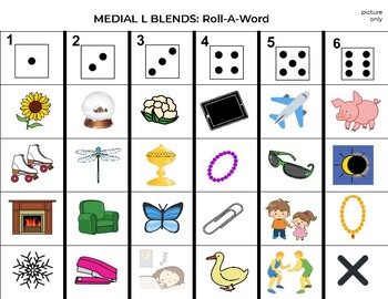 medial L blends roll-a-word game by Communication Carryovers | TPT