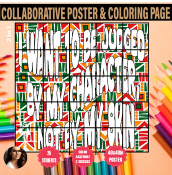 Preview of michael jackson quote Black history month coloring collaborative poster