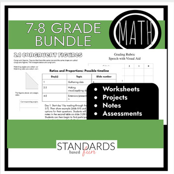 Preview of middle school math with worksheets, activities, projects, and assessments