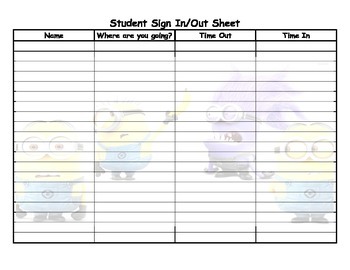 Preview of minion student sign in and out sheet