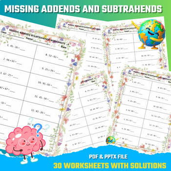 Preview of Adding subtracting worksheets MAY END OF YEAR  theme to 100
