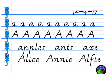 Preview of modelled handwriting IWB lined pages template in VICTORIAN MODERN CURSIVE  FONT
