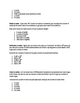 mole calculation worksheet by Ms Midgleys science store | TPT