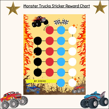 Preview of monster truck reward chart, sticker chart, potty training chart, behaviour,