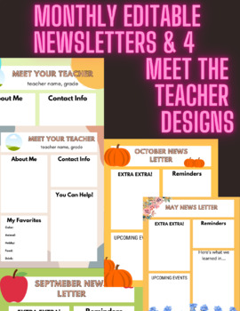 Preview of monthly editable NEWSLETTERS & meet the teacher designs