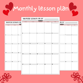 Preview of monthly lesson plan template month at a glance your compact monthly planner