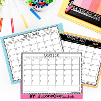 monthly planner / teacher planner / yearly calendar / printable calendar