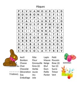 Preview of mot caché de Pâques (Easter wordsearch in french)