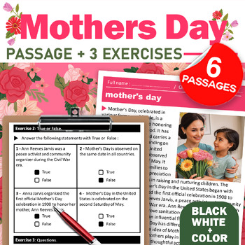 Preview of May Mother's Day Reading Comprehension in Bundle 1-12 grade activities,exercices