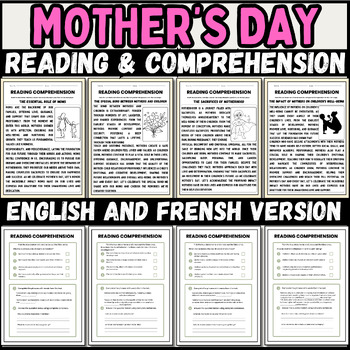 Preview of mother's day english&frensh Reading Comprehension Passages | 1st to 3rd grade
