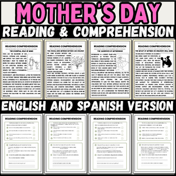 Preview of mother's day english&spanish Reading Comprehension Passages | 1st to 3rd grade