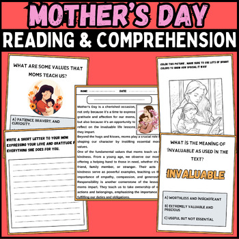 Preview of mother's day moral values Reading & Comprehension Passage | 1st-3rd