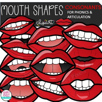 Preview of mouth shape for letter sounds | letter mouth shapes clipart | CONSONANTS