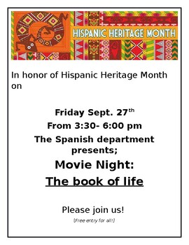Preview of movie night flyer Hispanic heritage month
