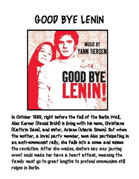 Preview of movie worksheet over the German movie GOOD BYE LENIN