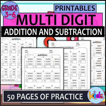Preview of multi digit addition and subtraction  Practice Worksheets, math drill