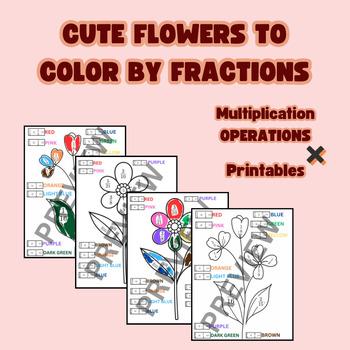 Preview of multiplying equivalent fractions color by number | fraction flowers
