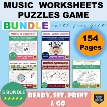 Preview of music Worksheets - Puzzles Game Bundle-with free Gift