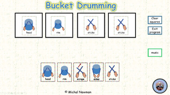 Preview of music - bucket drumming interactive game and worksheet