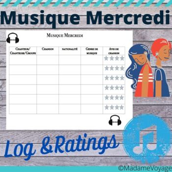 Preview of Musique Mercredi Log-French Music Log- La Musique Française