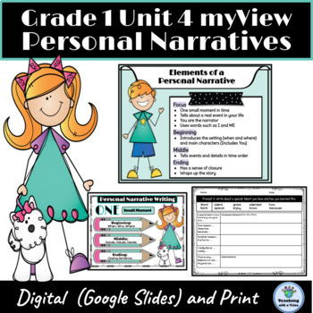 Preview of myView 1st Grade Unit 4 Personal Narrative Writing Sentence Starters 16 Prompts